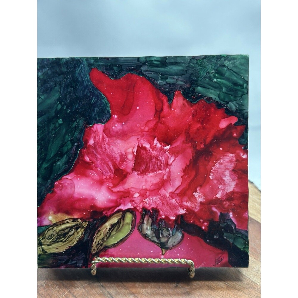 Original Painting On Wood Signed Vibrant Florals Art Painting Fine Art